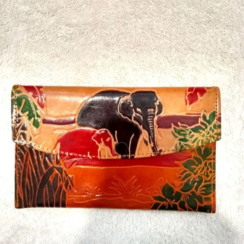 Elephant Made in India Leather Wallet 🐘Brown Green Red Yellow